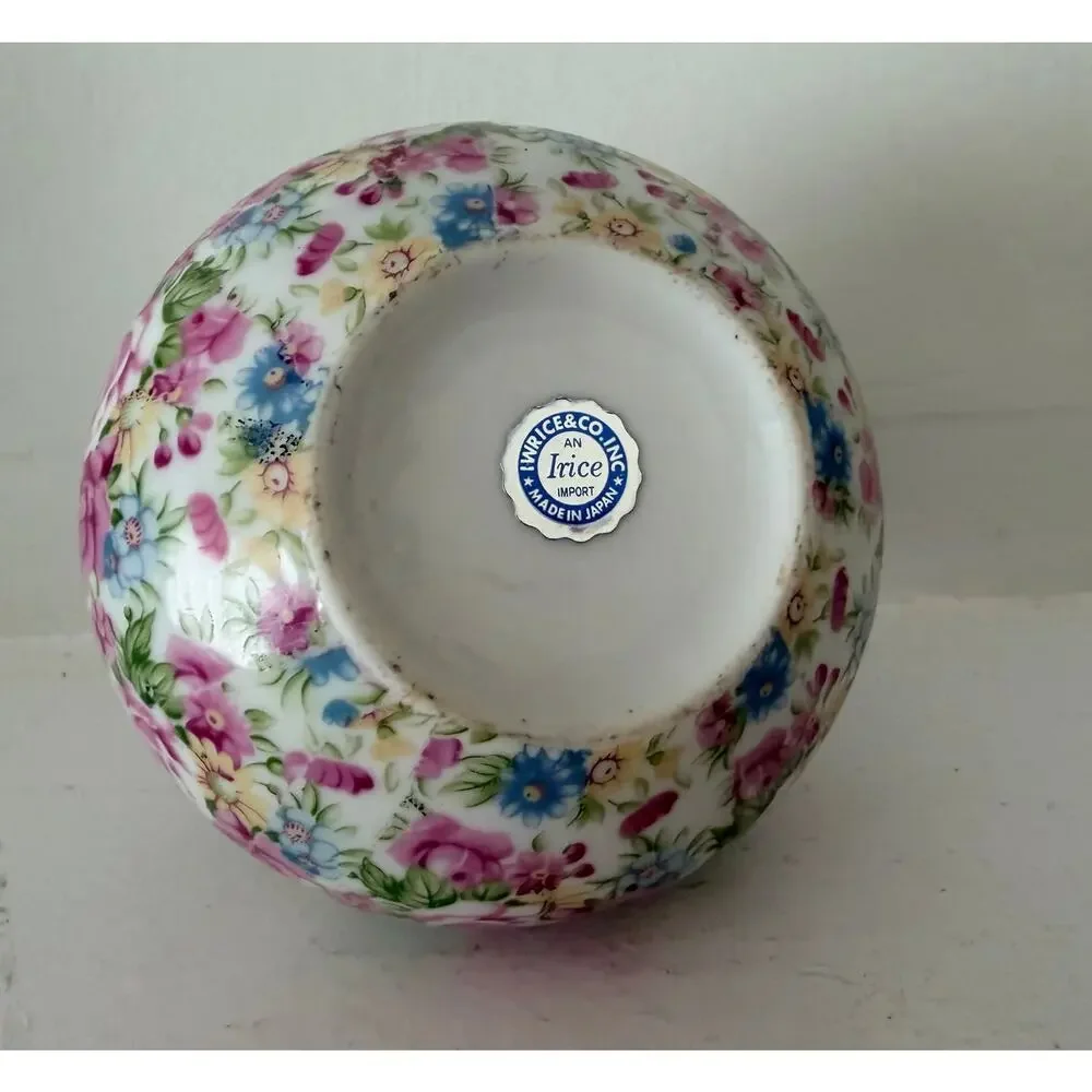 Irice Chintz Bud Vase Tumble Up IW Rice Co Japan Cabbage Rose Bedside Carafe